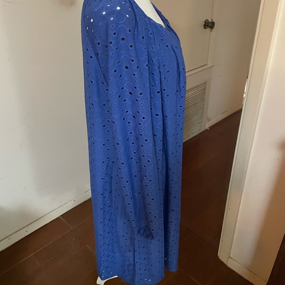 Jessica Howard Woman Long Sleeve Dress blue eyelet sz 18W lined spandex stretch - Picture 9 of 15